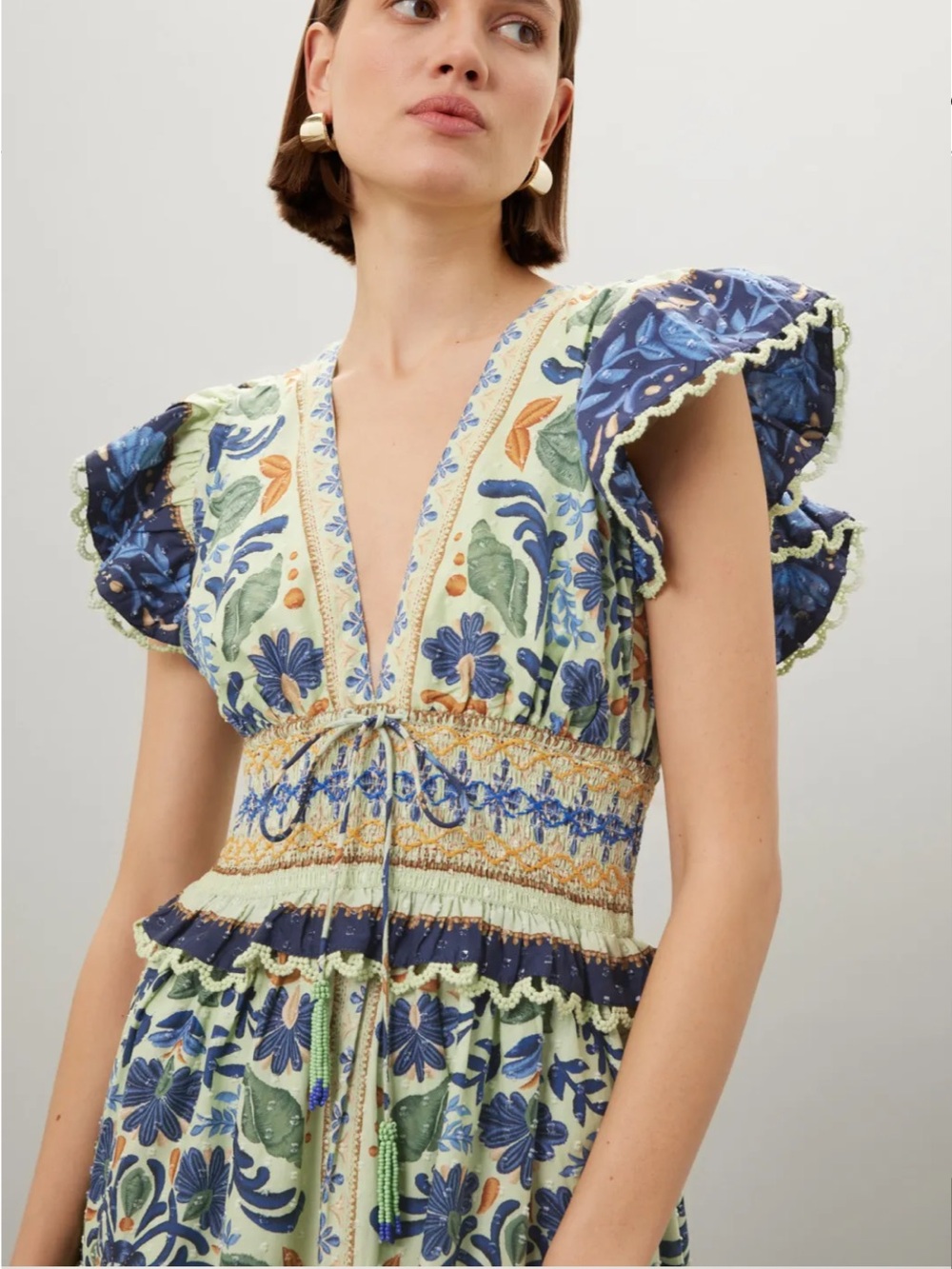 Farm Rio Ocean Tapestry Maxi Dress | Size M | Green Floral | Cotton - Picture 3 of 16